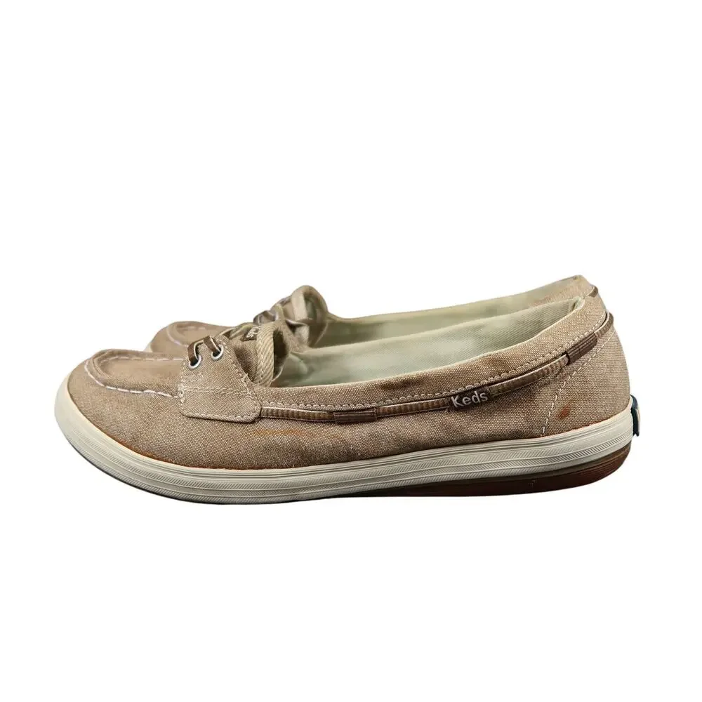 Keds Shoes Womens 7.5 Boat Sneaker Slip On Casual Comfort Two Eye Moc Toe Brown